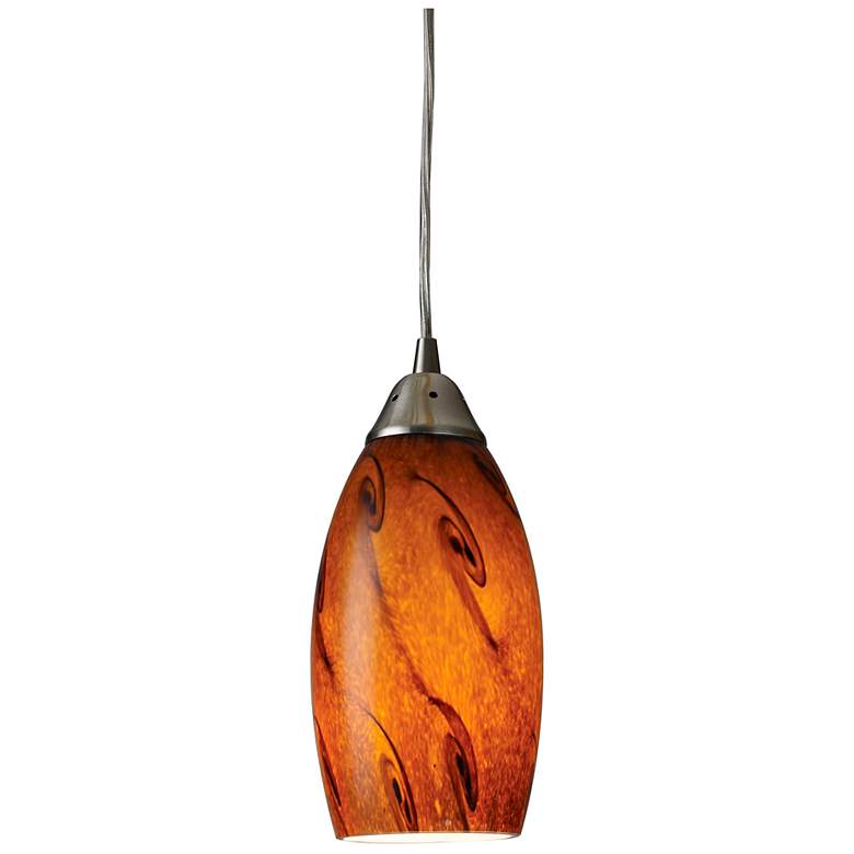 Image 1 Elk Lighting Galaxy 5" Satin Nickel and Brown Art Glass Mini Pendant