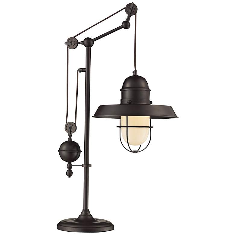 Image 1 Elk Lighting Industrial Pulley 32 inch High Rustic Oiled Bronze Table Lamp