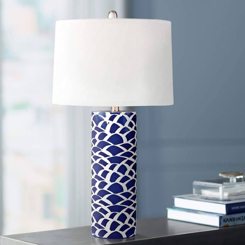 Image 1 Elk Lighting Scale Sketch 28" Navy Blue and White Ceramic Table Lamp