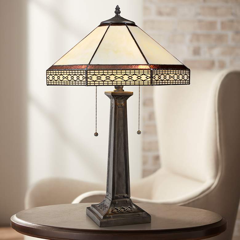 Image 1 Elk Lighting Stone 24 inch Bronze 2-Light Tiffany-Style Table Lamp