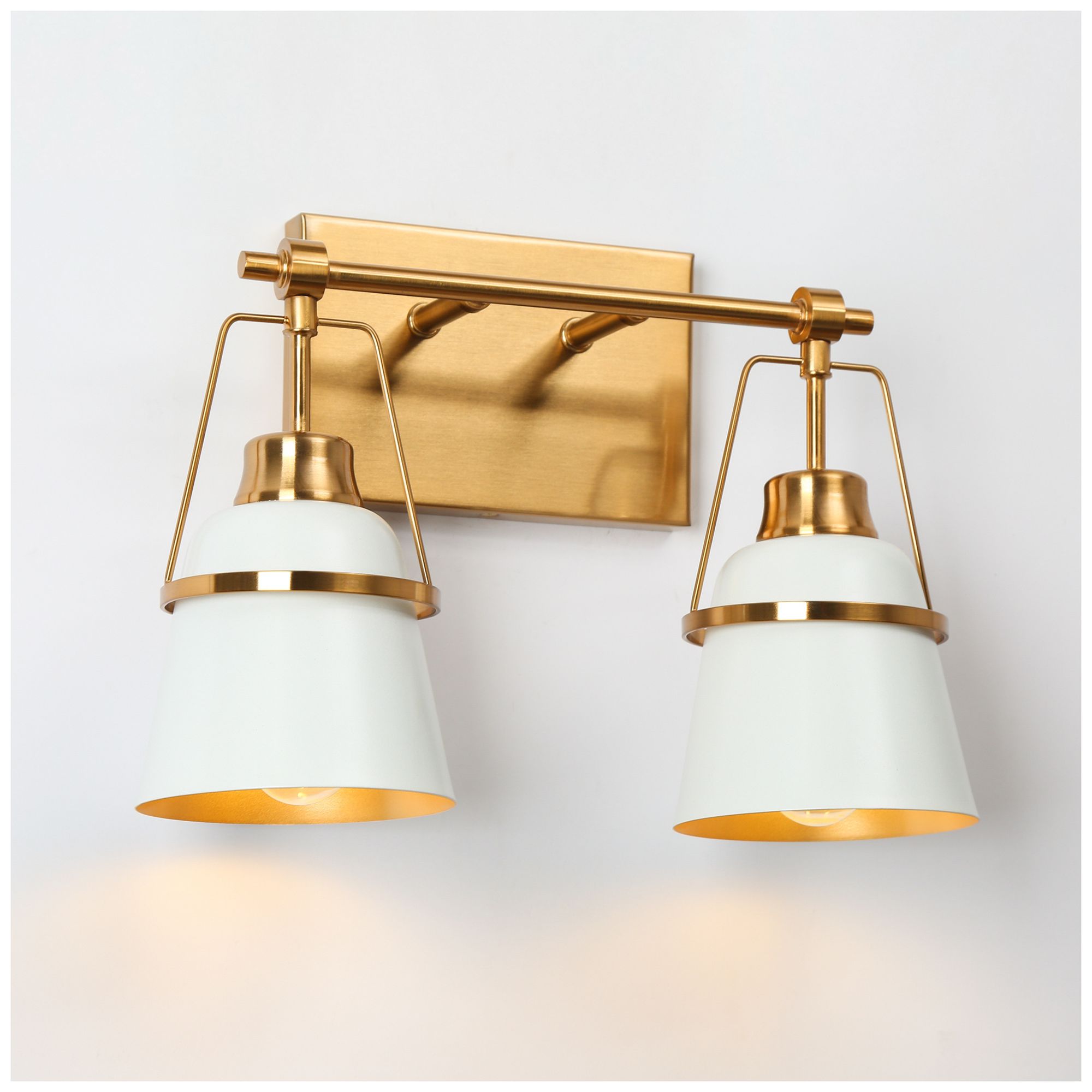 Image 2 Elkin 13.4"W 2-Light White Brass Metal Cone Bathroom Vanity Light more views