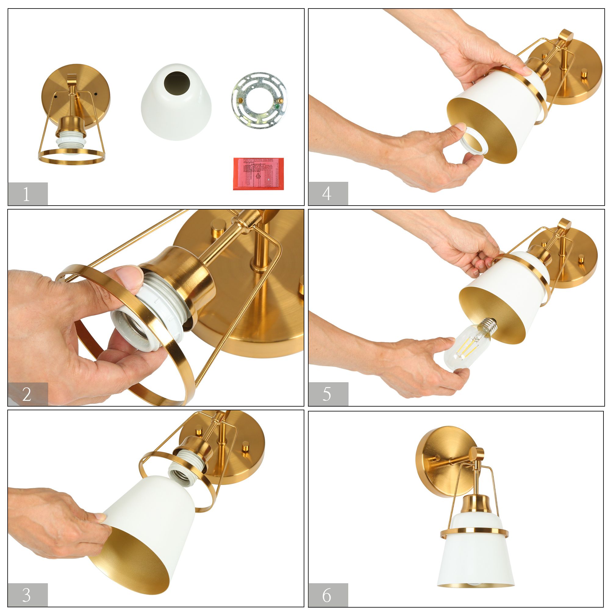 Image 6 Elkin 4.7"W 1-Light White Brass Metal Cone Wall Sconce more views