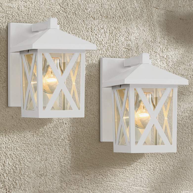 Elkins 7 1/2&quot; High White Outdoor Wall Lights Set of 2