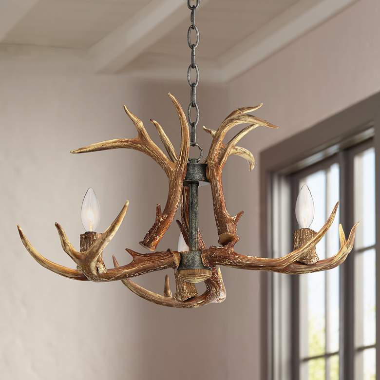 Image 1 Elkus 25" Wide Brown 3-Light Antler Chandelier