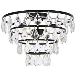 Ella 16" Wide Black and Clear Crystal 3-Light Ceiling Light