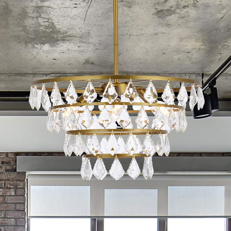 Image 1 Ella 20" Wide Brass and Clear Crystal 4-Tier Chandelier