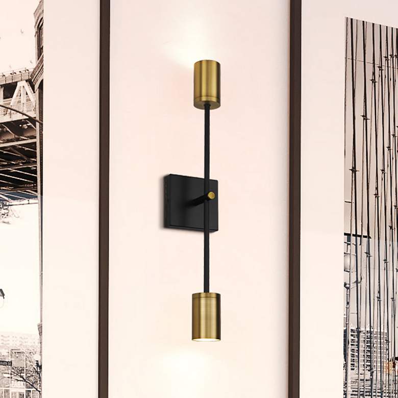 Image 1 Ella 24" High Matte Black and Olde Brass 2-Light Wall Sconce