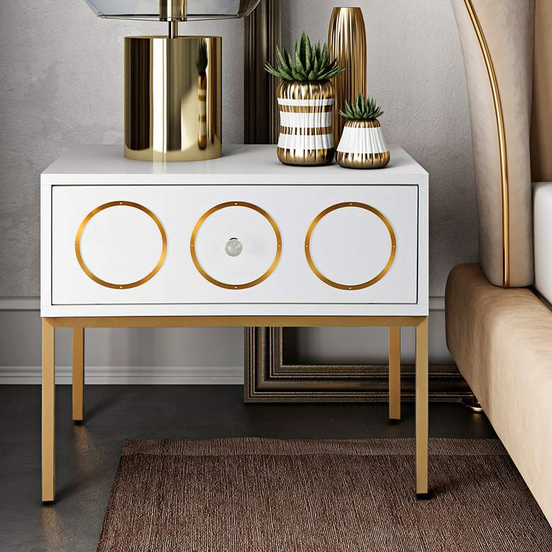 Image 1 Ella 25 inch Wide White Lacquer and Brushed Gold Luxe Side Table