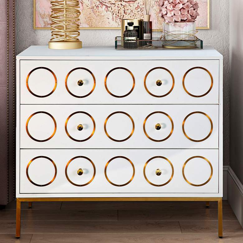 Image 1 Ella 40 inch Wide White Lacquer 3-Drawer Luxe Modern Chest