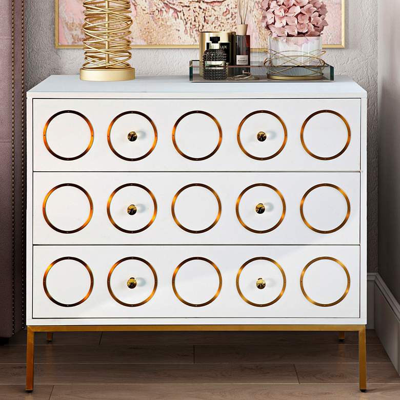 Image 1 Ella 40" Wide White Lacquer 3-Drawer Luxe Modern Chest