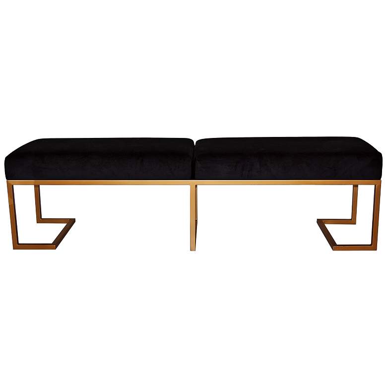 Image 1 Ella 70" Wide Black Velvet 2-Seat Modern Glam Bench