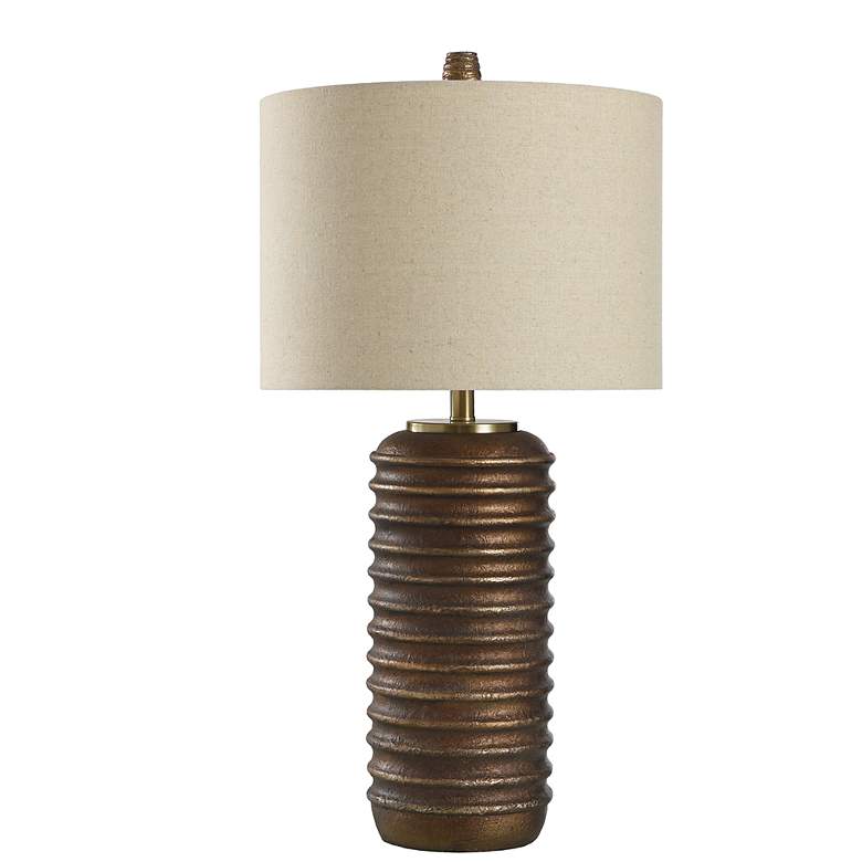 Image 2 Ella Bronze Oak Cylinder Table Lamp