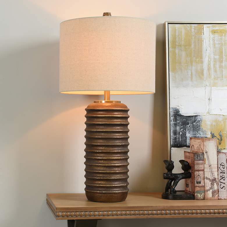 Image 1 Ella Bronze Oak Cylinder Table Lamp
