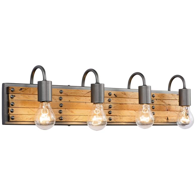 Image 3 Ella Jane 28" Wide New Bronze and Honey Wood 4-Light Bath Light more views