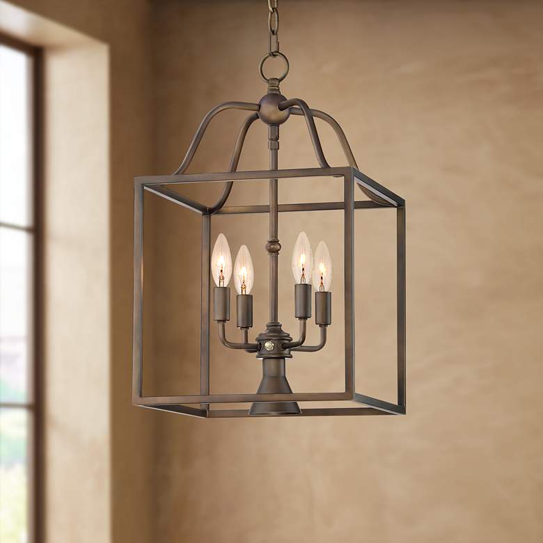 Image 1 Elle 13 inch Wide Bronze Open Cage Pendant with LED Downlight