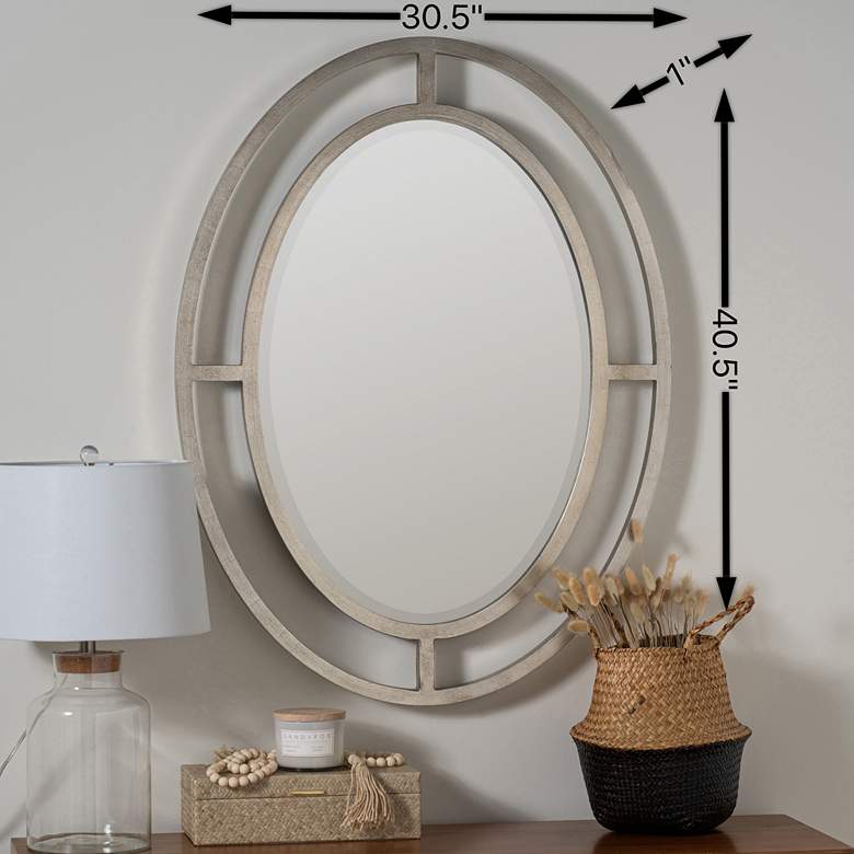 Image 7 Elle Silver Leaf Metal 30 1/2" x 40 1/2" Oval Wall Mirror more views
