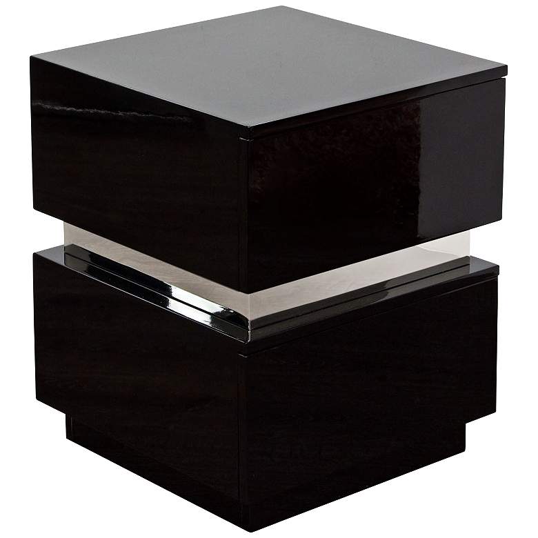 Image 1 Elle Square Stack High-Gloss Black 2-Drawer Accent Table