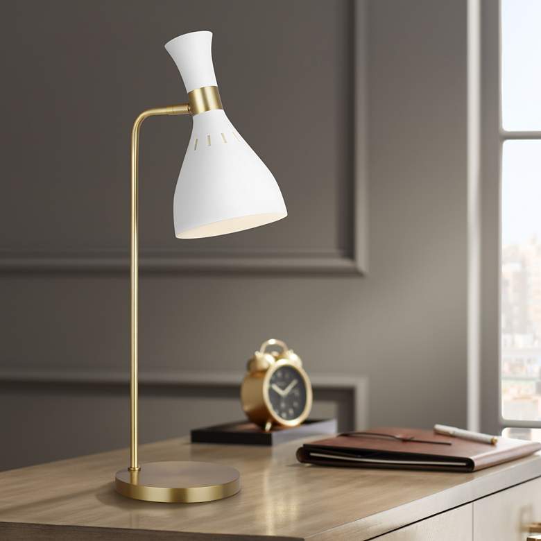 Image 1 Ellen DeGeneres Joan Matte White and Burnished Brass LED Desk Lamp