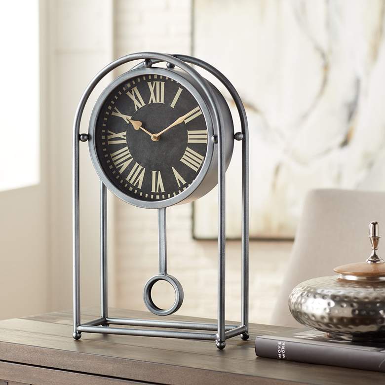 Image 1 Ellerby Glossy Silver 20 1/4 inch High Metal Table Clock