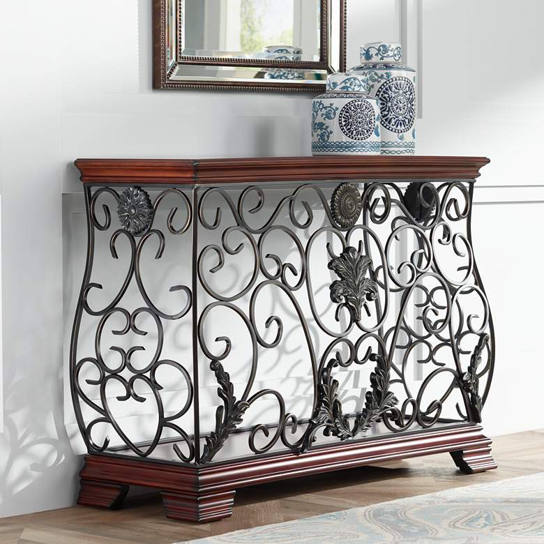 Image 1 Ellerby Iron Scrollwork Brown Console Table