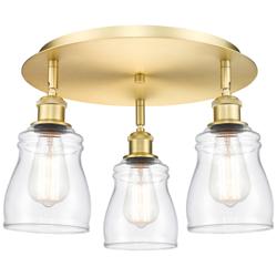 Ellery 16.5&quot; Wide 3 Light Satin Gold Flush Mount With Clear Glass Shad