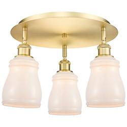 Ellery 16.5&quot; Wide 3 Light Satin Gold Flush Mount With White Glass Shad