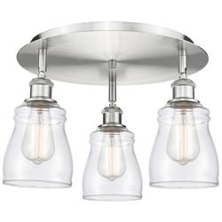 Ellery 16.5&quot; Wide 3 Light Satin Nickel Flush Mount With Clear Glass Sh
