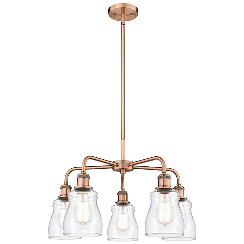 Image 1 Ellery 22.75 inchW 5 Light Antique Copper Stem Hung Chandelier With Clear 