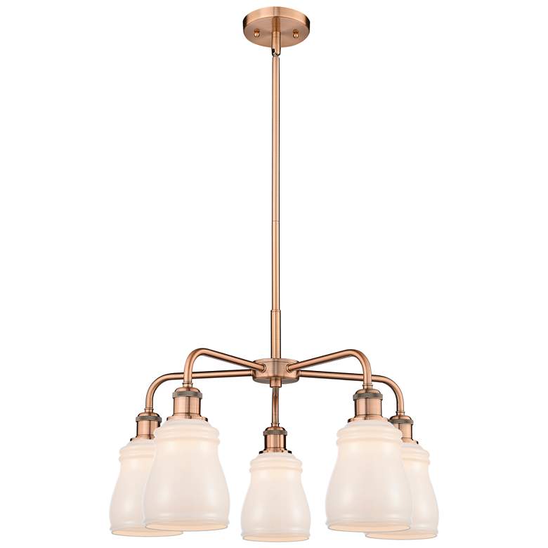 Image 1 Ellery 22.75 inchW 5 Light Antique Copper Stem Hung Chandelier With White 