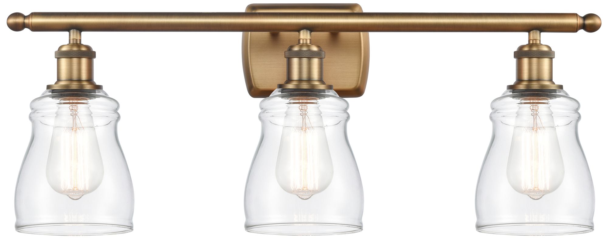 Ellery 26" Wide 3 Light Brushed Brass Bath Vanity Light w/ Clear Shade ...