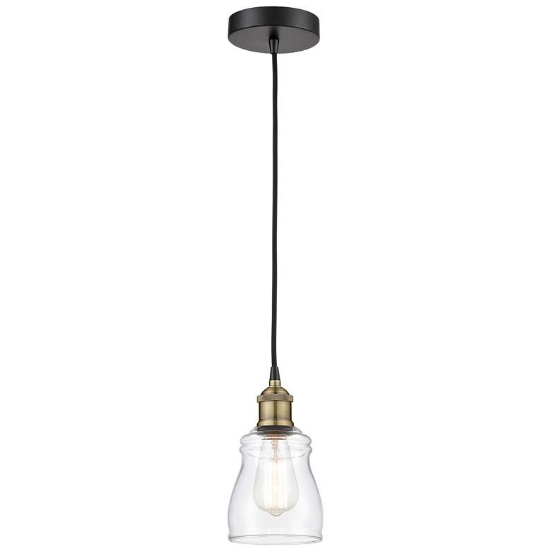 Image 1 Ellery 4.75" Wide Black Brass Corded Mini Pendant With Clear Shade