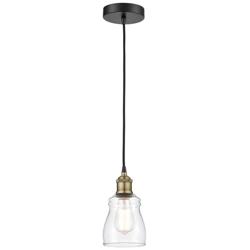 Ellery 4.75&quot; Wide Black Brass Corded Mini Pendant With Clear Shade