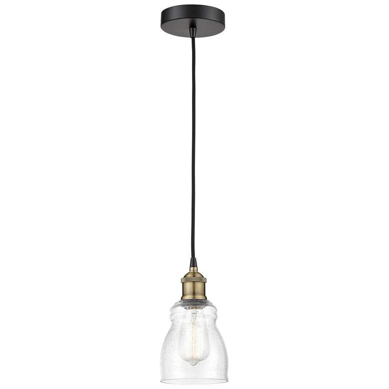 Image 1 Ellery 4.75 inch Wide Black Brass Corded Mini Pendant With Seedy Shade