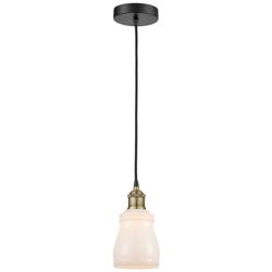 Ellery 4.75&quot; Wide Black Brass Corded Mini Pendant With White Shade