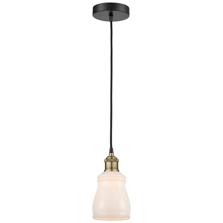 Image 1 Ellery 4.75" Wide Black Brass Corded Mini Pendant With White Shade