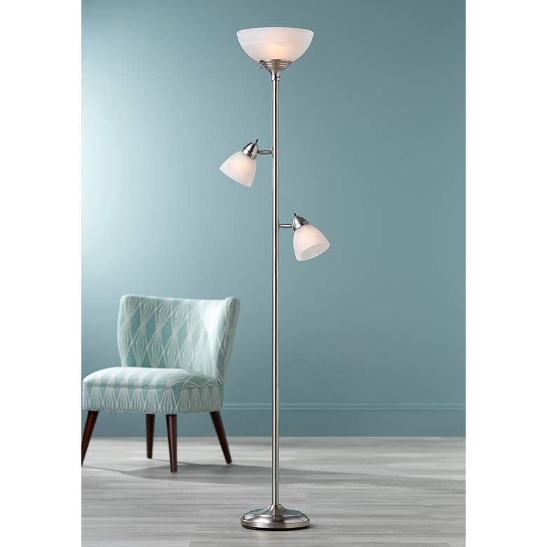 Image 1 Ellery Steel Tree Torchiere Floor Lamp with LED Bulbs