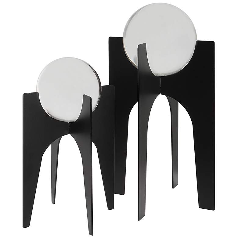 Image 1 Ellianna 16 inchH Crystal Sphere Black Iron Sculptures Set of 2