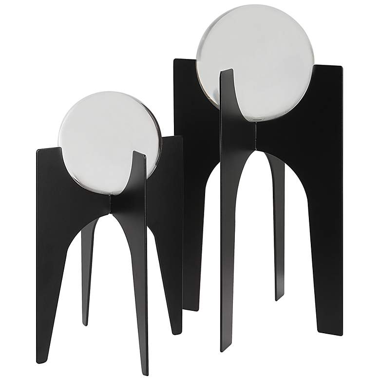 Image 2 Ellianna 16"H Crystal Sphere Black Iron Sculptures Set of 2
