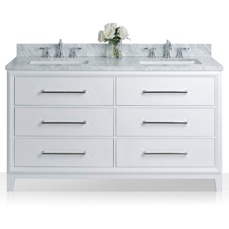 Ellie 60&quot; White 6-Drawer Double Sink Vanity Set more views