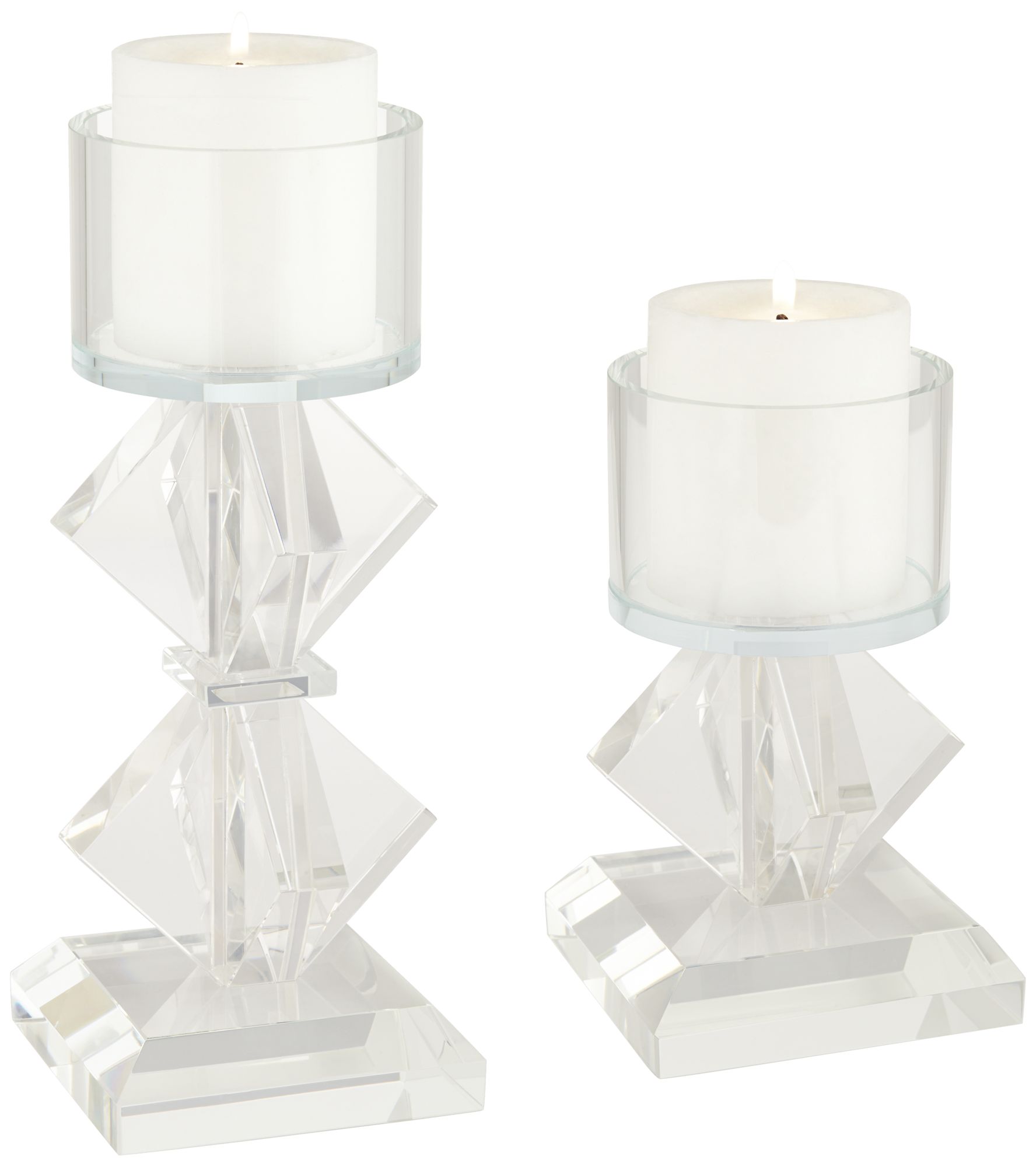Ellie Diamond Stack Glass Pillar Candle Holders Set of 2