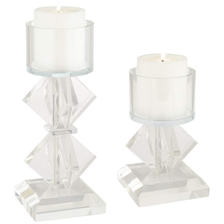 Image 1 Ellie Diamond Stack Glass Pillar Candle Holders Set of 2