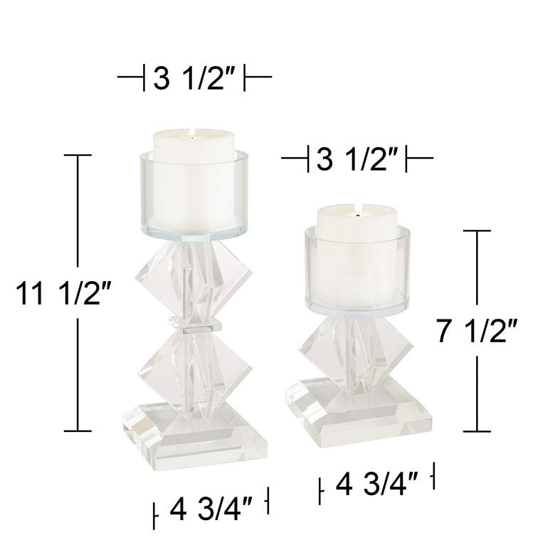 Image 6 Ellie Diamond Stack Glass Pillar Candle Holders Set of 2 more views