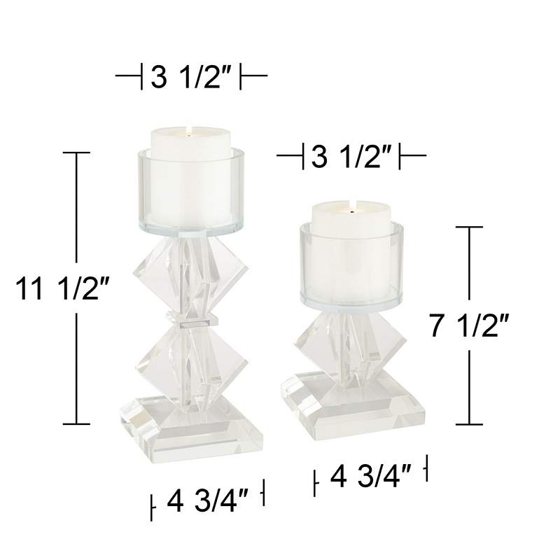 Image 7 Ellie Diamond Stack Glass Pillar Candle Holders Set of 2 more views