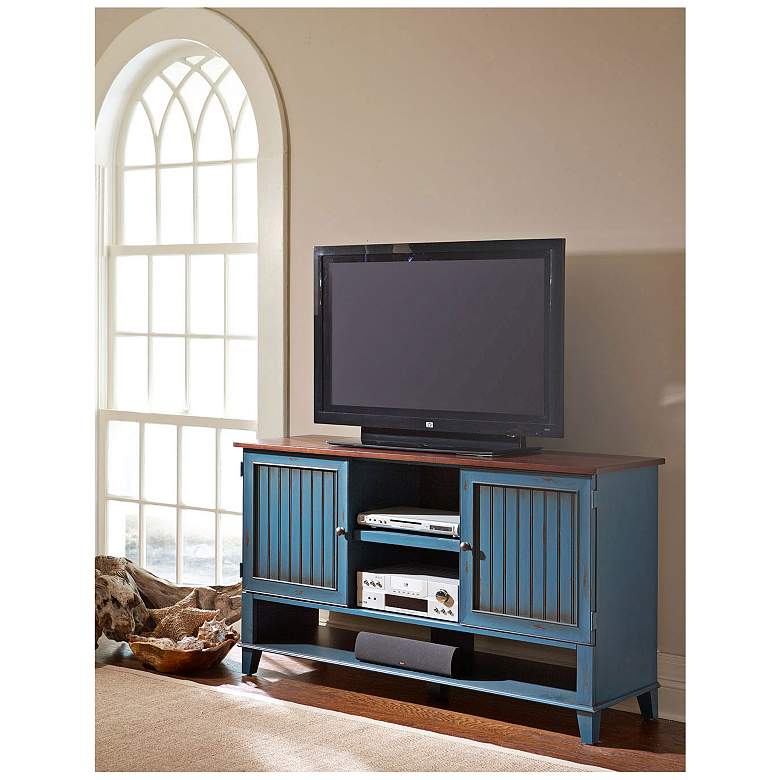 Image 1 Ellington 60 inch Wide Vibrant Blue 2-Door Wood Deluxe TV Stand