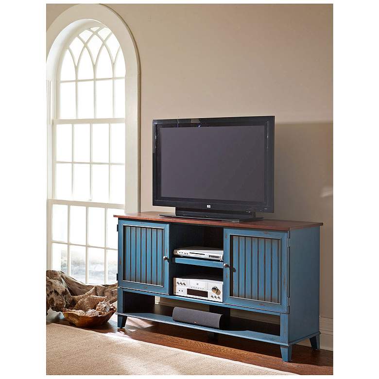 Image 1 Ellington 60" Wide Vibrant Blue 2-Door Wood Deluxe TV Stand