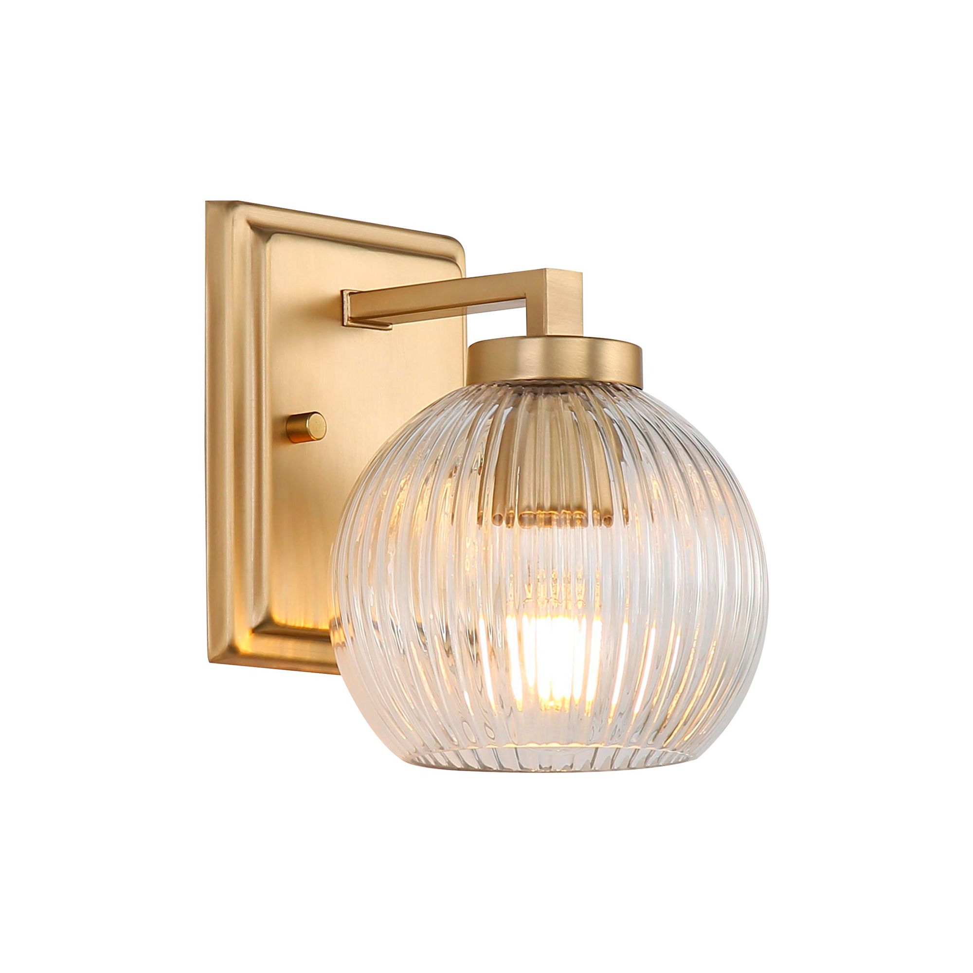 Image 7 Elliott 1-Light Vanity Light in Brushed Cham Bronze with Ribbed Clear Shade more views