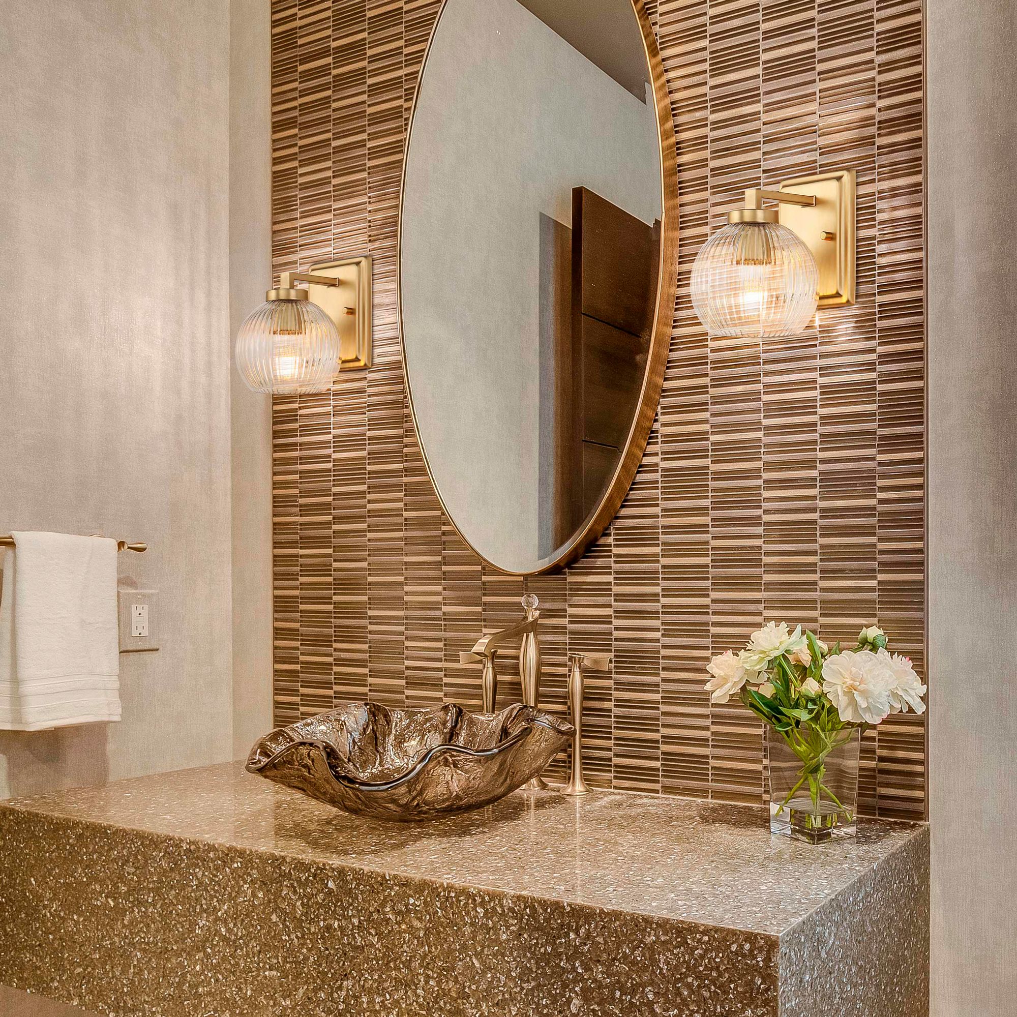 Elliott 1-Light Vanity Light in Brushed Cham Bronze with Ribbed Clear Shade