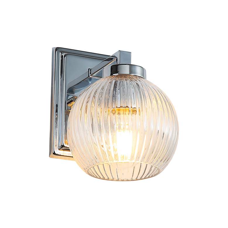 Image 5 Elliott 1-Light Vanity Light in Chrome with Ribbed Clear Shade more views