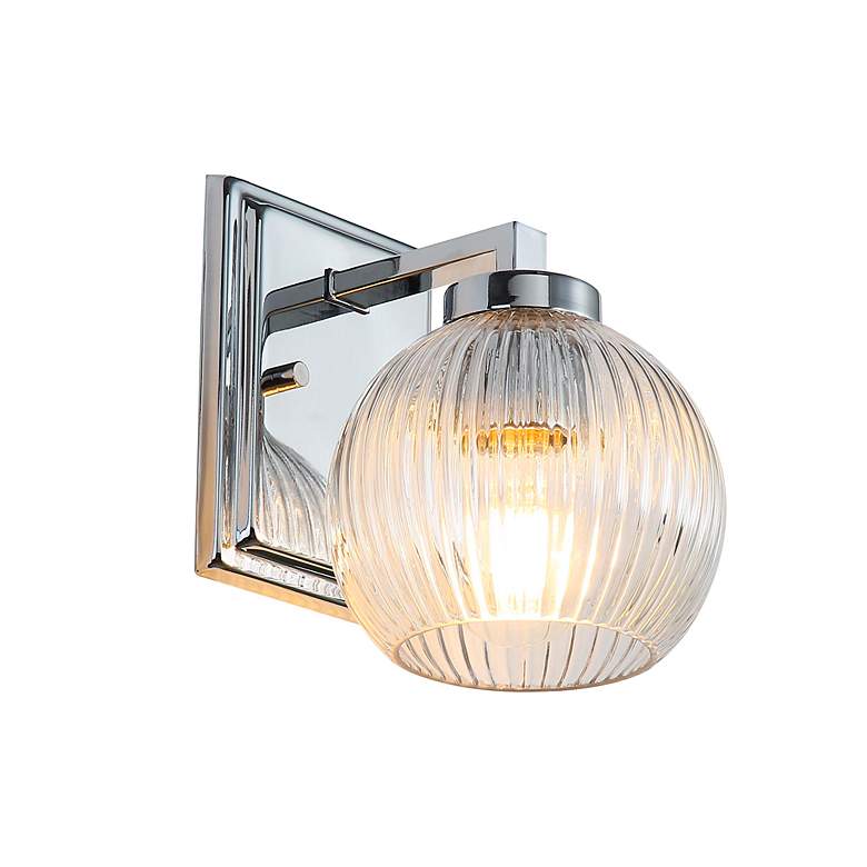 Image 6 Elliott 1-Light Vanity Light in Chrome with Ribbed Clear Shade more views