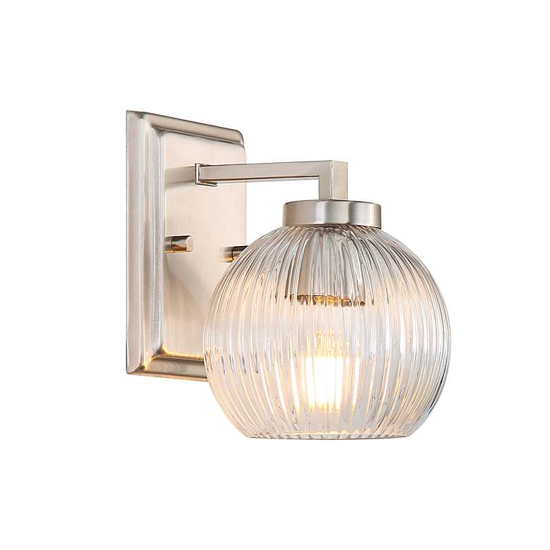 Image 5 Elliott 1-Light Vanity Light in Pewter with Ribbed Clear Shade more views